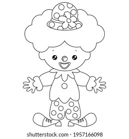 Circus clown girl black and white vector cartoon illustration