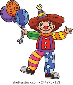 Clipart de dibujos animados de circo payaso sosteniendo globo