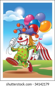 circus clown holding balloons