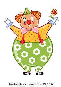 Circus clown illustration. Postcard, card, poster or invitation with a cute circus clown.  Vector illustration.