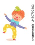 Circus clown isolated on white background. Joker icon. Carnival, kids birthday. Fun cartoon vector illustration.