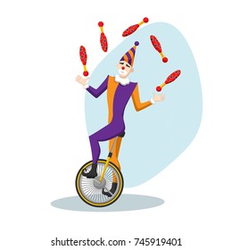 Circus Clown Juggler On A Unicycle