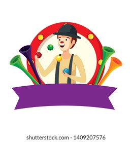 circus clown juggling balls in frame