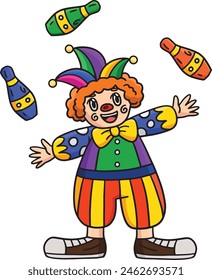 Circus Clown Juggling Pins Cartoon Colored Clipart