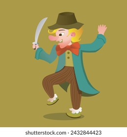 The circus clown with the knife, Peter Pan.Kids Vector Fairy tales characters.