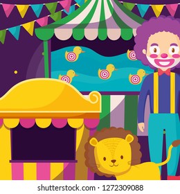 circus clown and lion in tent