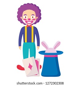 circus clown with magician hat and poker cards