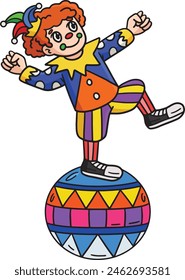 Circus Clown On Ball Cartoon Clipart Illustration