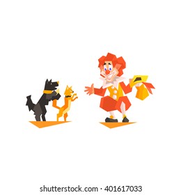 Circus Clown Pet Trainer Performing Graphic Flat Vector Design Isolated Illustration On White Background