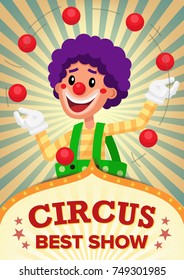 Circus Clown Poster Invite Template Vector. Amusement Park Party. Carnival Festival Background. Illustration
