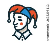 circus clown profile avatar flat color vector illustration template design