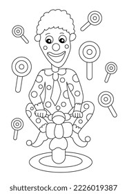 circus clown riding a motorbike coloring page or book for kid vector