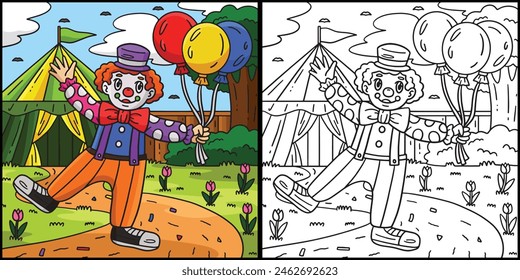 Circus Clown Selling Balloons Colored Illustration