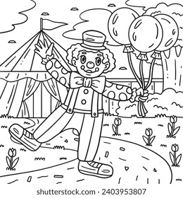 Circus Clown Selling Balloons Coloring Page 