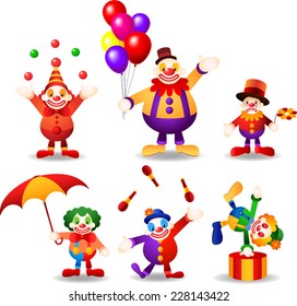 circus clown set cartoon vector illustrations