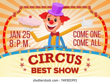 Circus Clown Show Poster Blank Vector. Vintage Magic Show. Fantastic Clown Performance. Holidays And Events. Illustration
