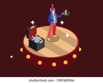 Circus clown vector concept. Funny clown doing magic shows while performing in the circus