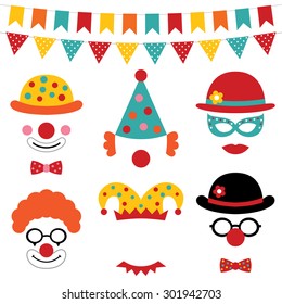 Circus and clown vector photo booth props