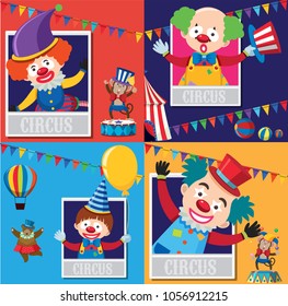 Circus clowns with animals illustration