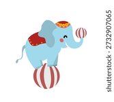 Circus, with circus clowns and elephants standing on balls. Circus, fair, carnival. Vector illustration