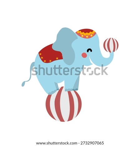 Circus, with circus clowns and elephants standing on balls. Circus, fair, carnival. Vector illustration