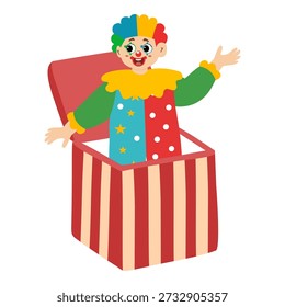 Circus, with circus clowns from inside the box. Circus, fair, carnival. Vector illustration
