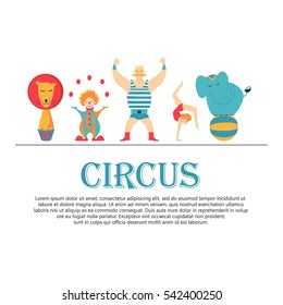 Circus collection with carnival, fun fair, vector icons and background and illustration Colored icons collection. Place for your text. Circus concept