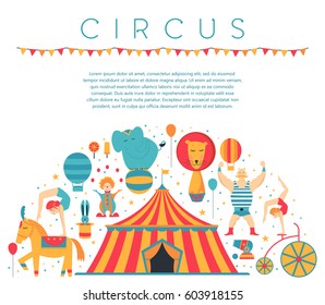 Circus collection with carnival, fun fair, vector icons and background and illustration Colored icons collection.