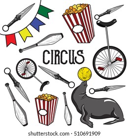 Circus. Collection of hand drawn icons