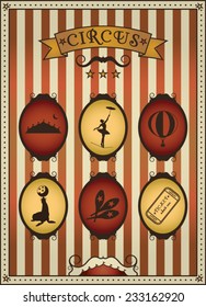 Circus. Collection of vintage icons. Vector illustrations.