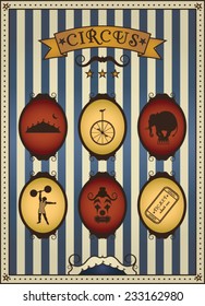 Circus. Collection of vintage icons. Vector illustrations.