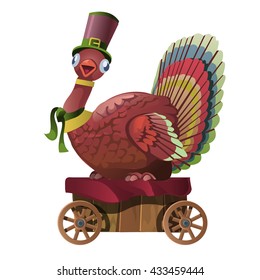 Circus colorful bird riding in a cart. Vector.