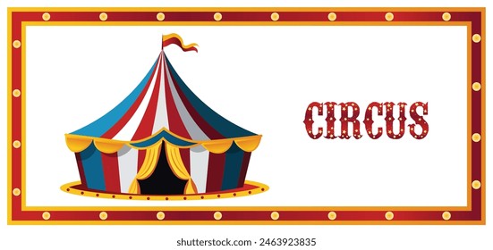 circus colorful tent on white isolated with border vector poster