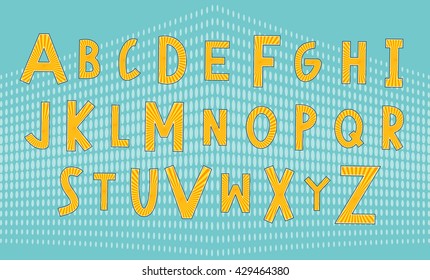 Circus and comic font. Alphabet in the style of pop art. Letters for children illustrations and banners. Halftone background