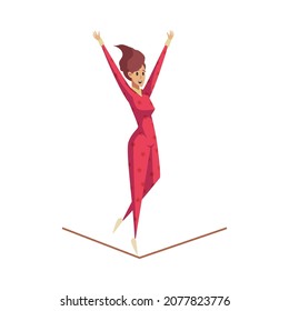 Circus composition with isolated female character of rope walker vector illustration