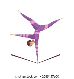 Circus composition with isolated female character of rope equilibrist vector illustration