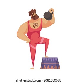 Circus composition with isolated male character of strong man vector illustration