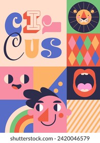 Ilustración de concepto de circo en colores retro. Diseño moderno de afiches y pancartas. Ilustración vectorial.