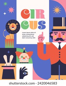 Circus concept illustration in retro colors. Modern poster and banner design. Vector illustration.