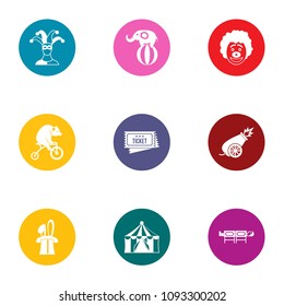 Circus concert icons set. Flat set of 9 circus concert vector icons for web isolated on white background