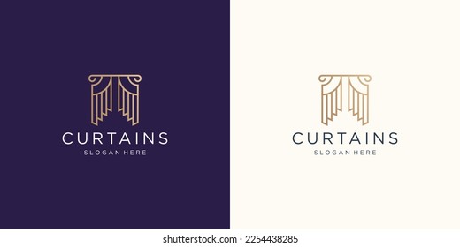 circus curtains logo template inspiration. golden color, flat curtain logo, circus curtain symbol.