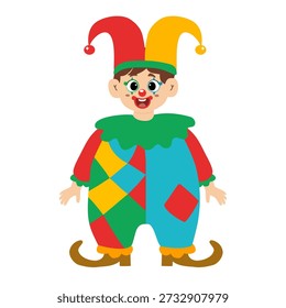 Circus, cute little kid becomes a circus clown. Circus, fair, carnival. Vector illustration