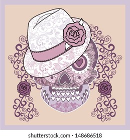 Circus design template with magician skull. Vector illustration.