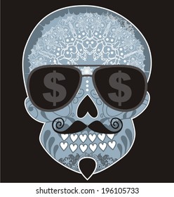 Circus design template with magician skull. Vector illustration.