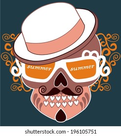 Circus design template with magician skull. Hipster print for t-shirt. Vector illustration.