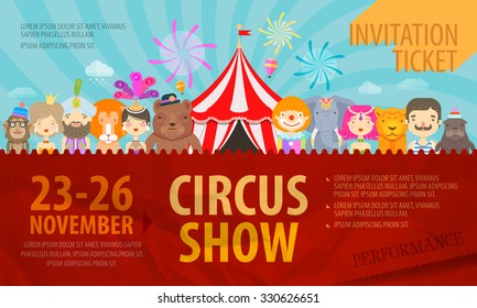 Circus. Design template posters or ticket. Vector illustration