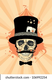 Circus design template with skull of a magician 