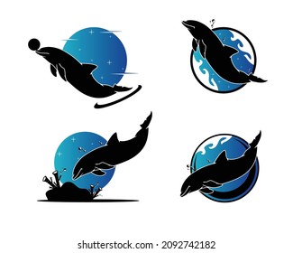 circus dolphin logo collection silhouette