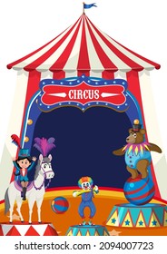 Circus dome tent with animal performer on white background illustration