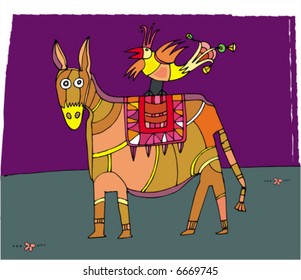 circus donkey and bird